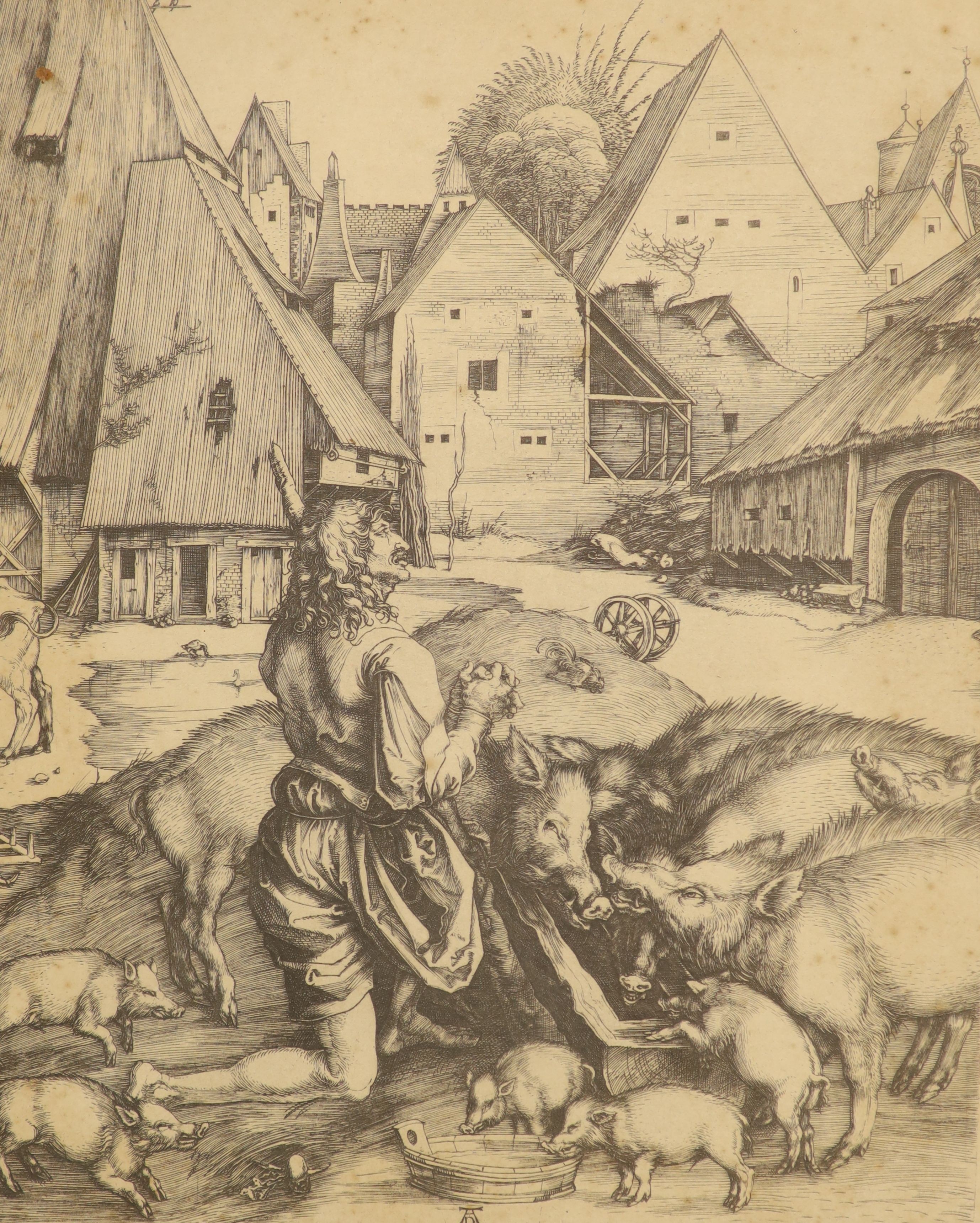 After Albrecht Durer, two photolithographs, 'The Prodigal Son' and 'Saint Eustace', 28 x 22cm and 36 x 27cm